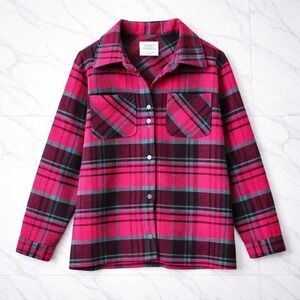 Oversized Cabincore Maximalist Cozy Pink Plaid Shacket Flannel Womens S Small